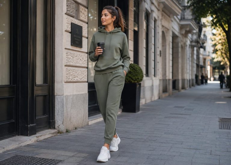 Tuta sportiva donna verde militare con hoodie