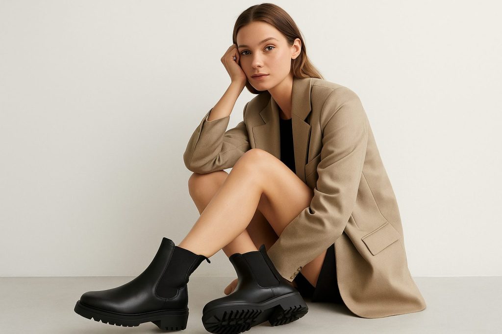modella attraente con stivaletti chunky