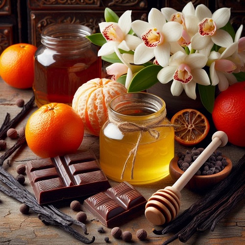 Mandarino, bergamotto, miele, pralina, frutti rossi, vaniglia, cioccolato, patchouli, muschio bianco