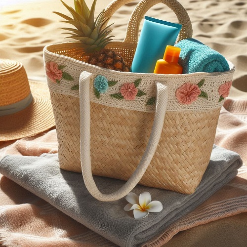 borsa da mare con crema solare e lozione doposole