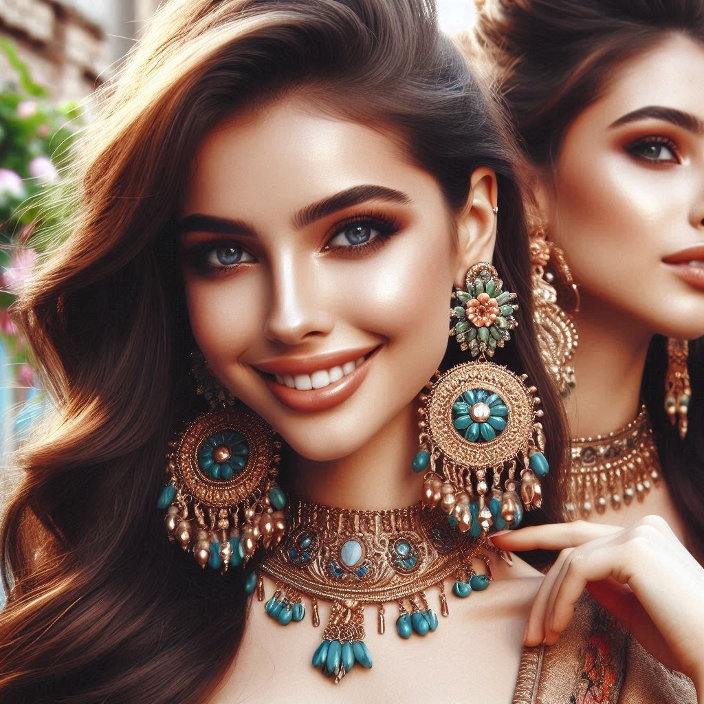 Modelle con orecchini indiani e gioielli etnici