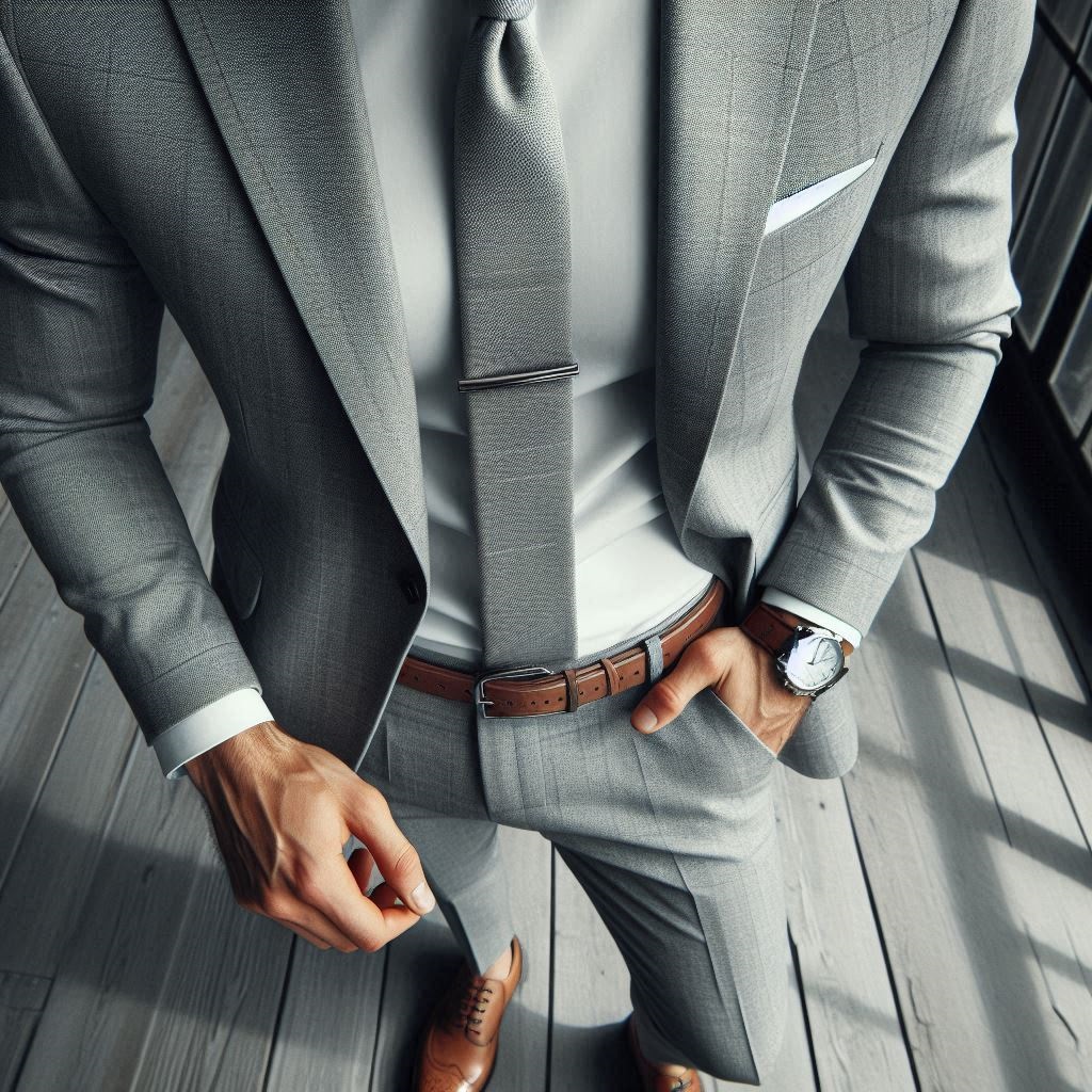 uomo con completo grigio chiaro