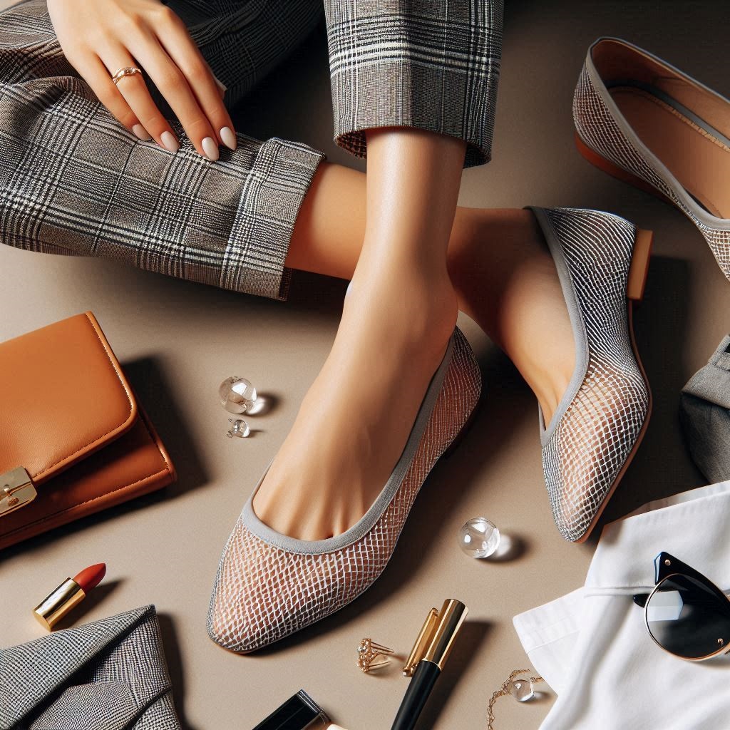 Ballerine a rete grigio chiaro