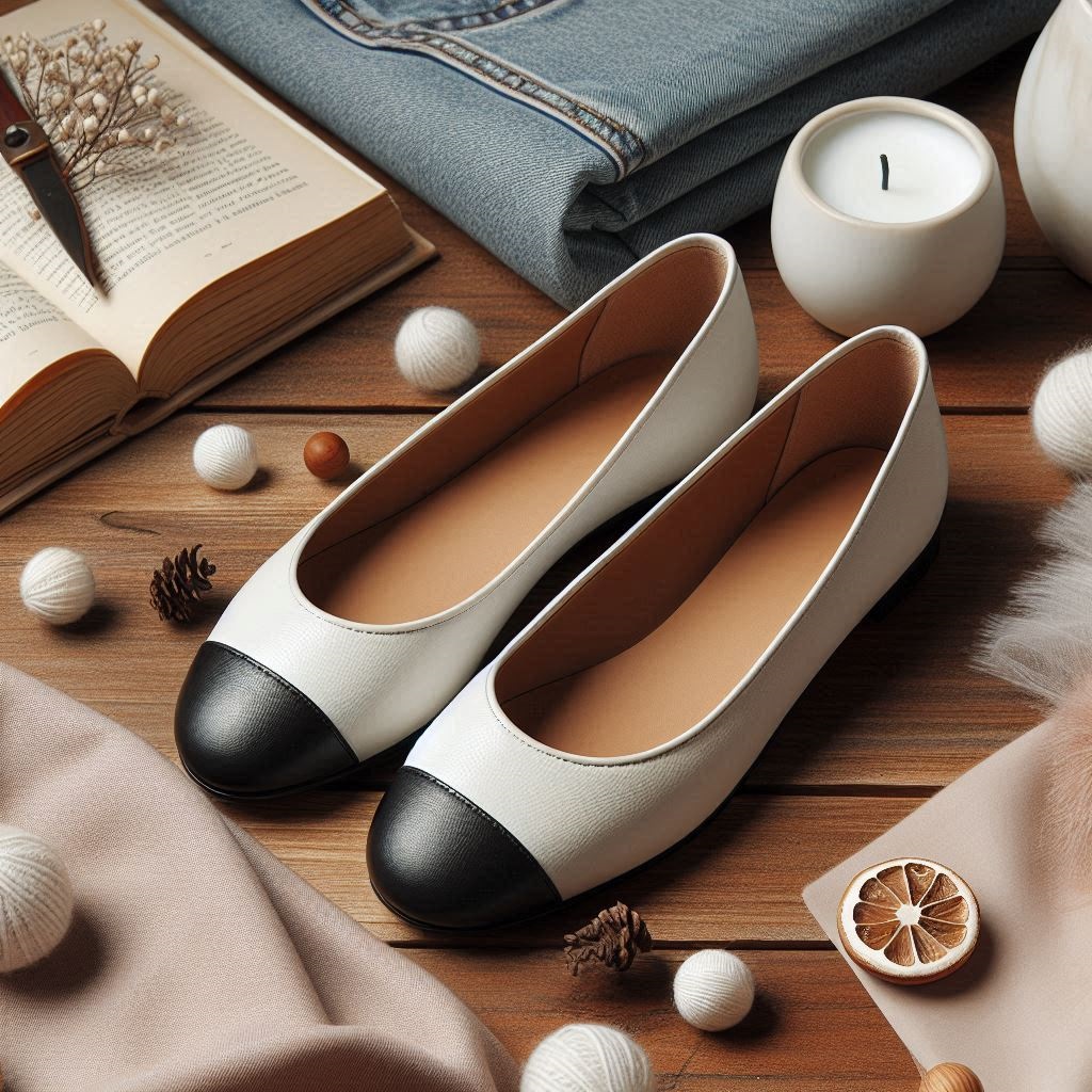 Ballerine bicolori bianche con punta nera