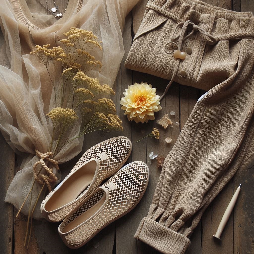 scarpe a rete color panna abbinate a pantalone beige