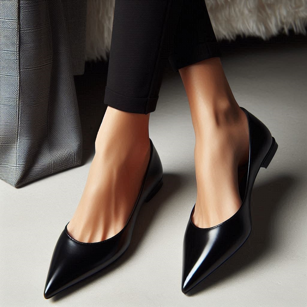 Ballerine a punta nere in pelle