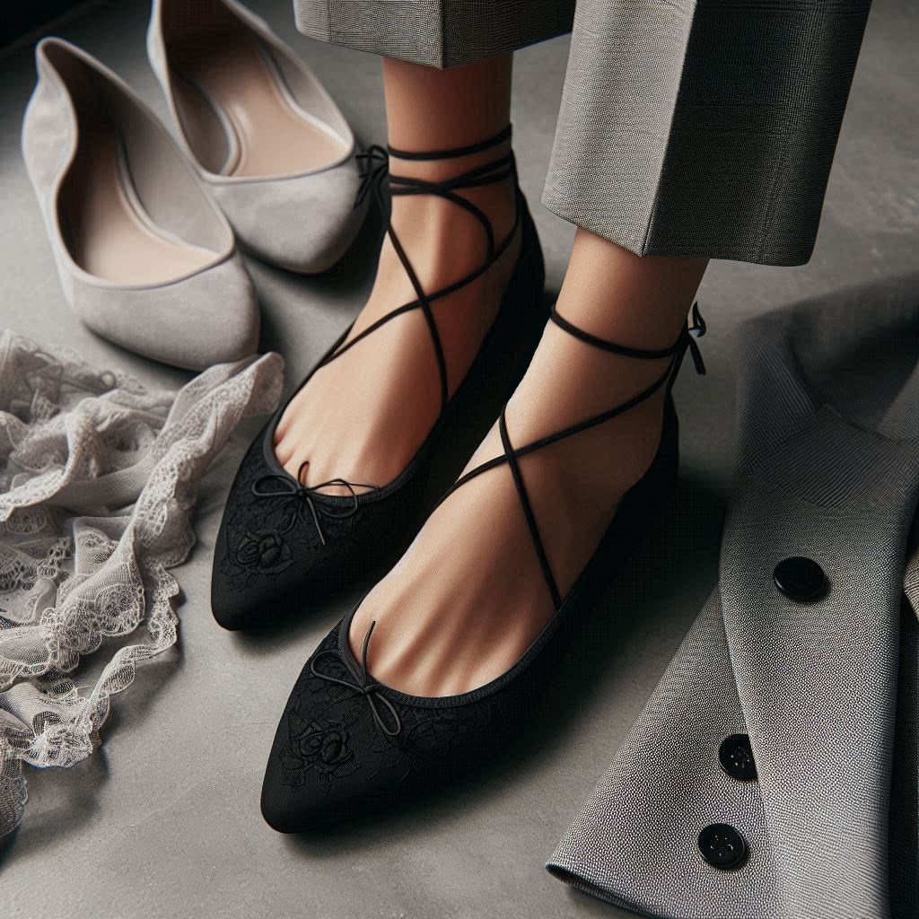ballerine di tendenza nere con laccetti