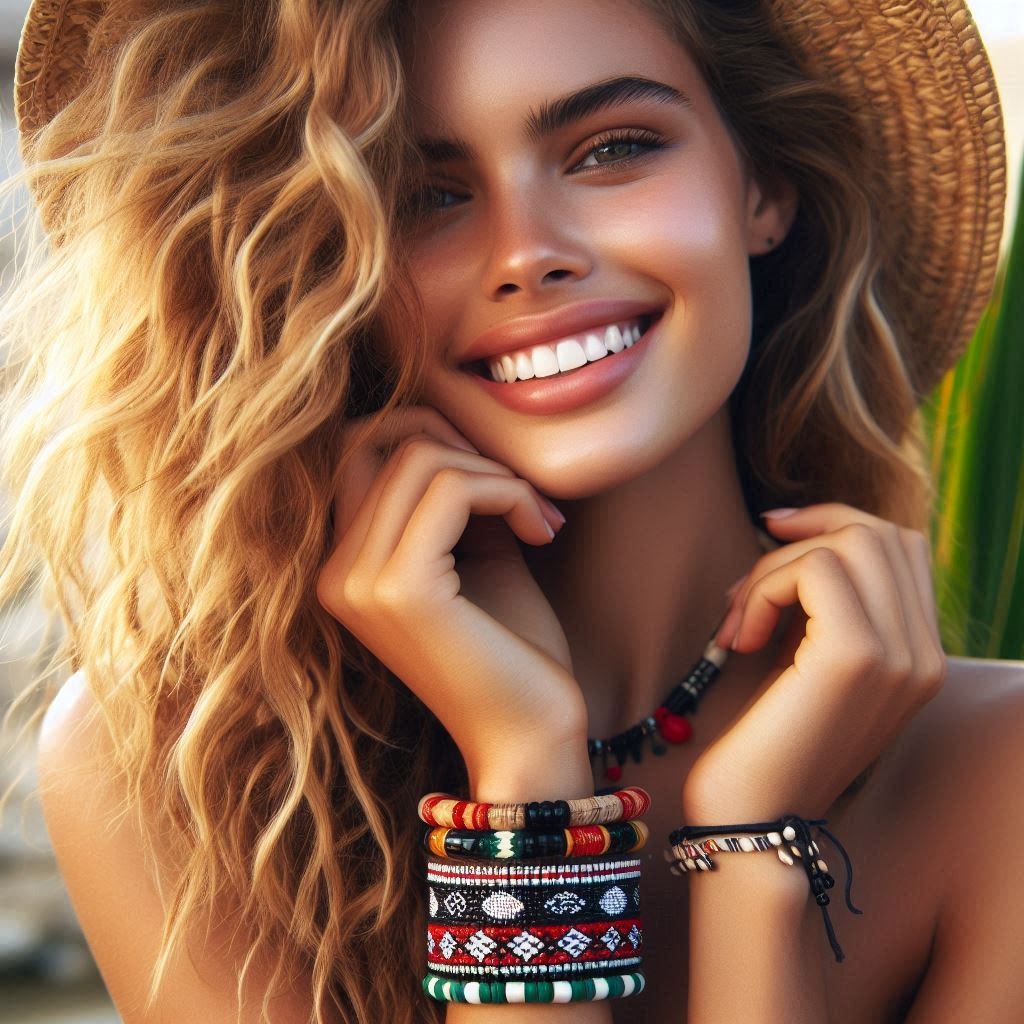 Modella sorridente con bracciale Zulu