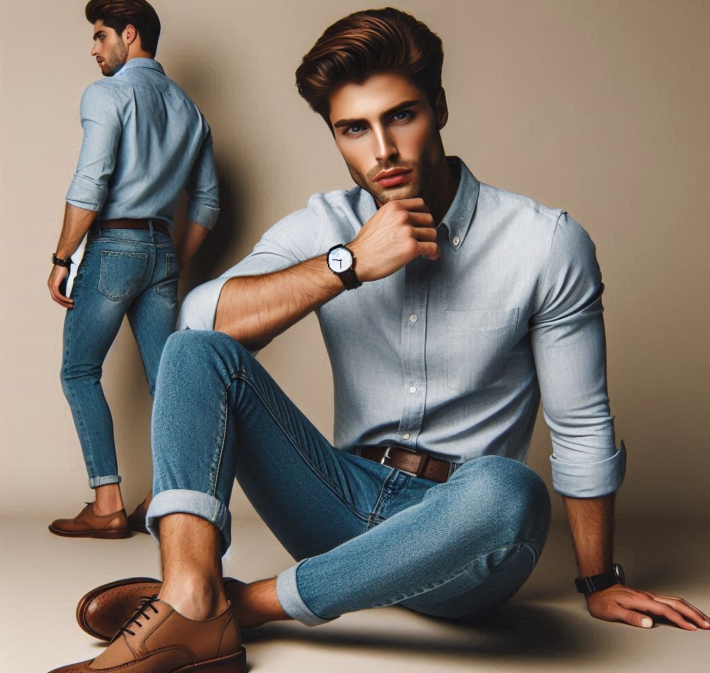 Jeans dritti e camicia Oxford